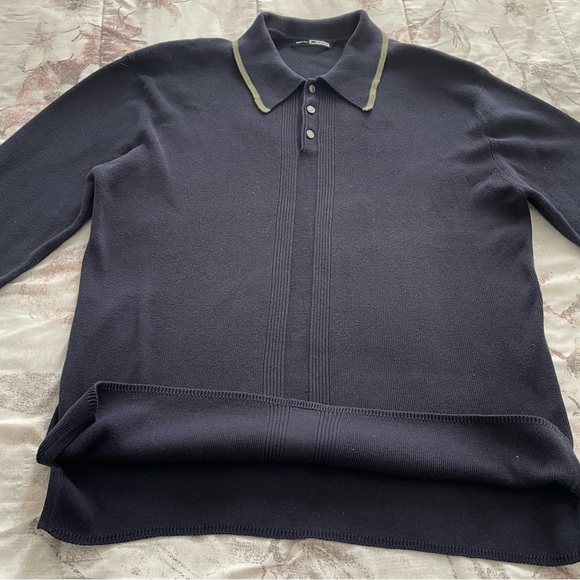 Vintage Wilke Rodriguez men’s navy 100% cotton green border sweater, size L - Picture 8 of 13